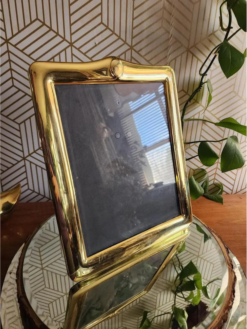 Vintage Gold Brass 1980s Freestanding Photo Frame 8x10
